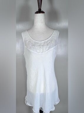 Victoria’s Secret Sz S White Label 90s Y2K White Sheer Beaded Nightie Lingerie